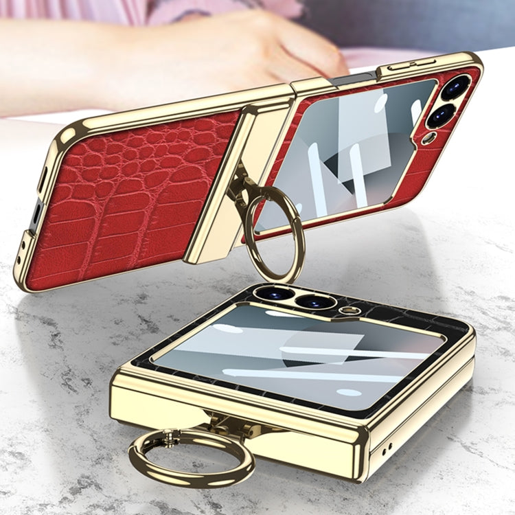 For Samsung Galaxy Z Flip6 / Flip7 FE GKK Integrated Electroplated Crocodile Texture Leather Phone Case with Ring(Python Texture) - Galaxy Z Flip6 5G Cases by GKK | Online Shopping UK | buy2fix