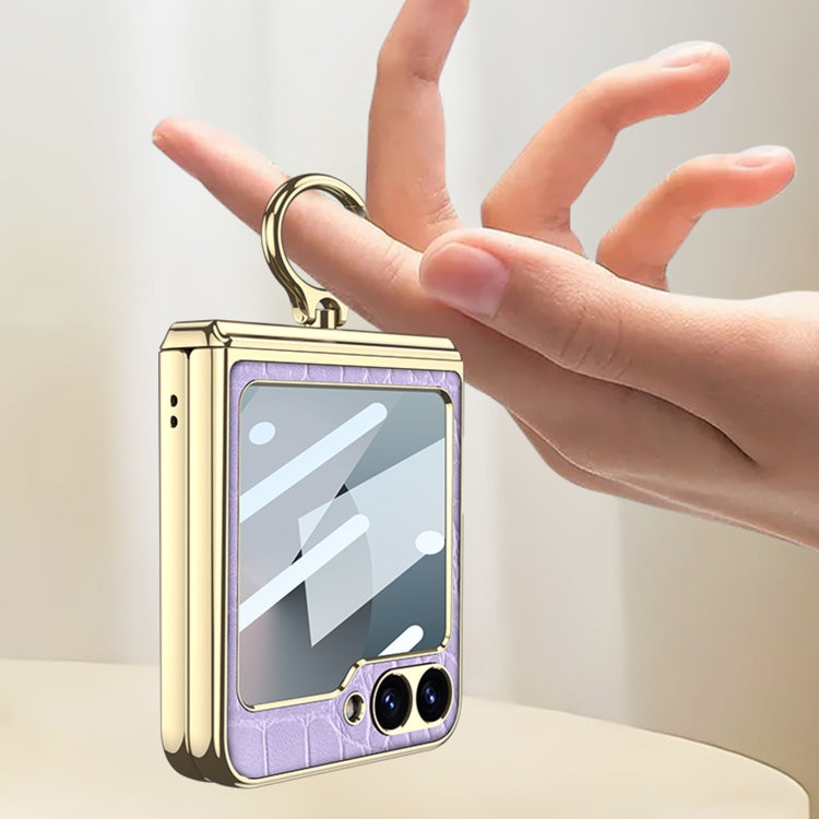 For Samsung Galaxy Z Flip6 / Flip7 FE GKK Integrated Electroplated Crocodile Texture Leather Phone Case with Ring(Python Texture) - Galaxy Z Flip6 5G Cases by GKK | Online Shopping UK | buy2fix