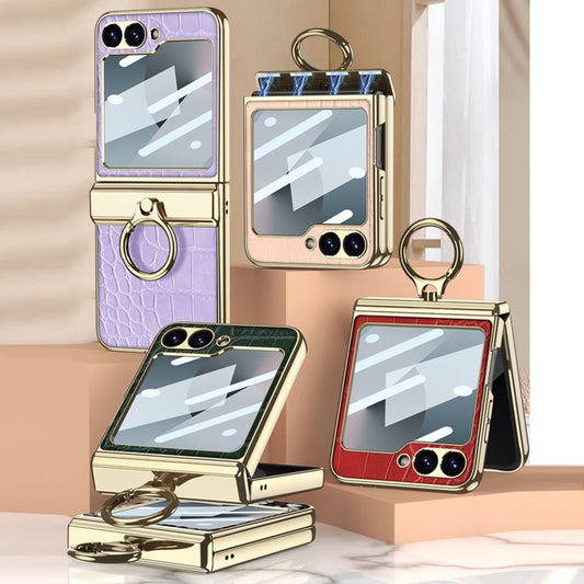 For Samsung Galaxy Z Flip7 FE / Flip6 GKK Integrated Electroplated Crocodile Texture Leather Phone Case with Ring(Purple) by GKK