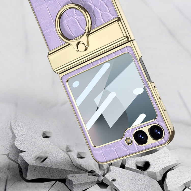 For Samsung Galaxy Z Flip7 FE / Flip6 GKK Integrated Electroplated Crocodile Texture Leather Phone Case with Ring(Purple) by GKK