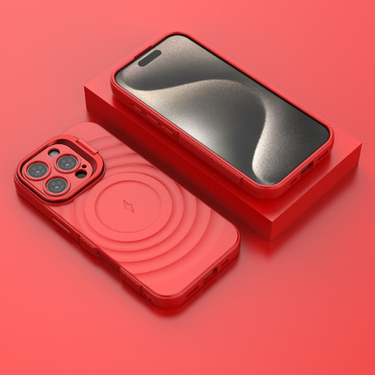 For iPhone 16 Pro Lens Frame Bracket Corrugated MagSafe Phone Case(Red) by buy2fix
