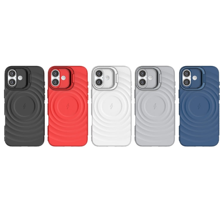 For iPhone 16 Plus Lens Frame Bracket Corrugated MagSafe Phone Case(Grey) by buy2fix