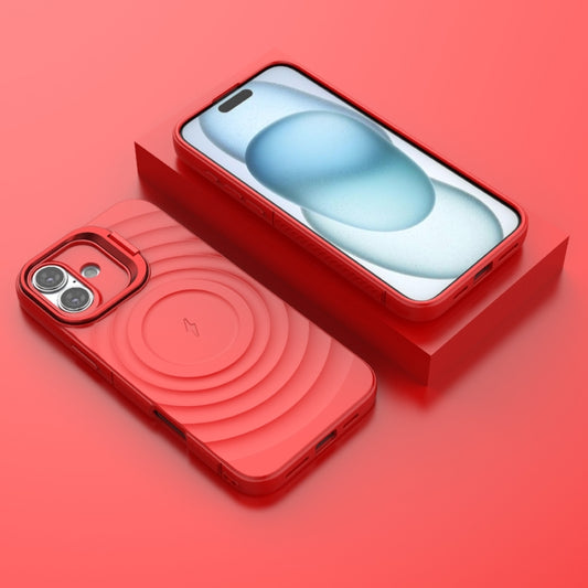 For iPhone 16 Plus Lens Frame Bracket Corrugated MagSafe Phone Case(Red) by buy2fix