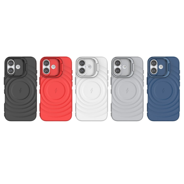 For iPhone 16 Lens Frame Bracket Corrugated MagSafe Phone Case(Black) by buy2fix