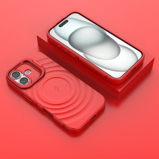 For iPhone 16 Lens Frame Bracket Corrugated MagSafe Phone Case(Red) by buy2fix