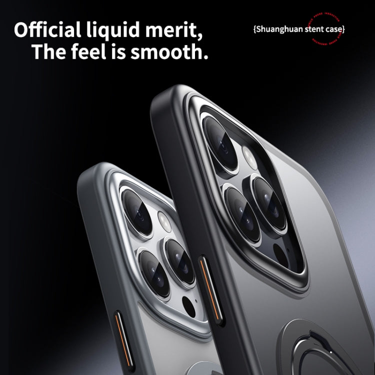 For iPhone 16 Pro Double Ring MagSafe Magnetic Holder Phone Case(Matte Blue) by buy2fix