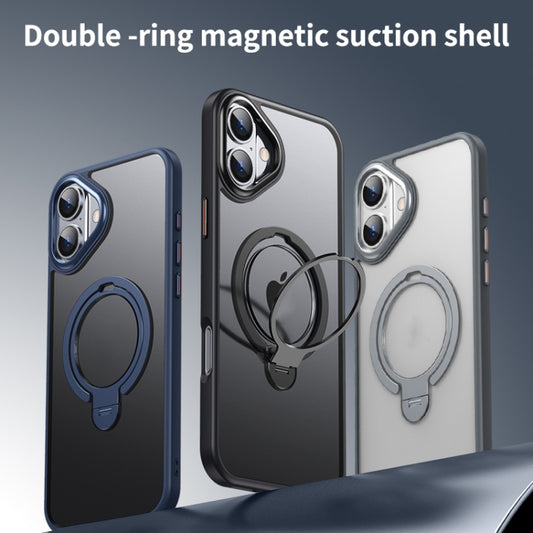 For iPhone 16 Double Ring MagSafe Magnetic Holder Phone Case(Matte Black) by buy2fix