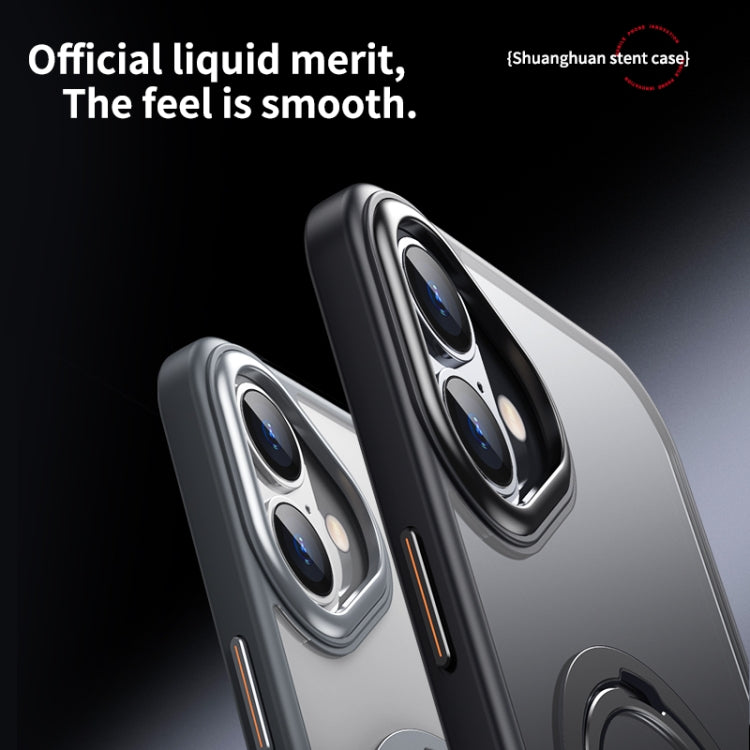 For iPhone 16 Double Ring MagSafe Magnetic Holder Phone Case(Matte Black) by buy2fix