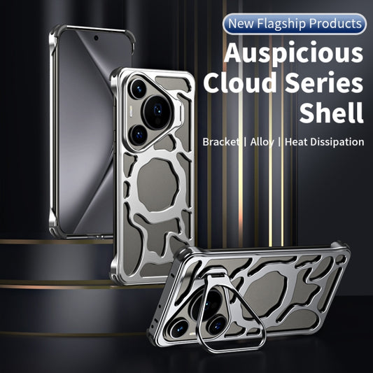 For Huawei Pura 70 Pro Auspicious Cloud Series MagSafe Metal Phone Case with Bracket(Silver) - Huawei Cases by buy2fix | Online Shopping UK | buy2fix