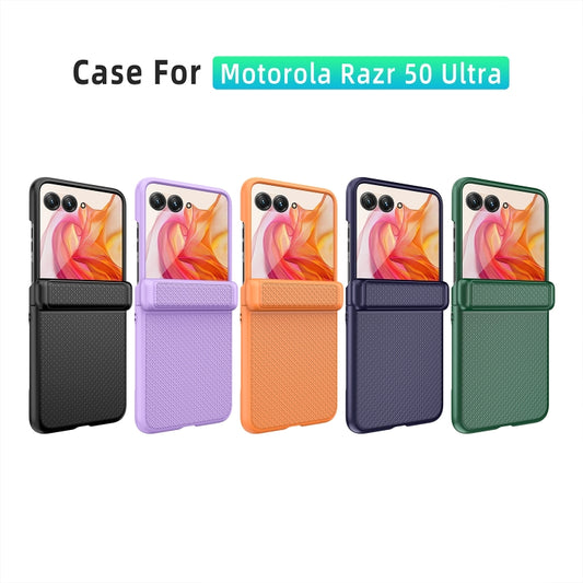For Motorola Razr 50 Ultra Integrated Fold Hinge Grid Texture Phone Case(Purple) by buy2fix