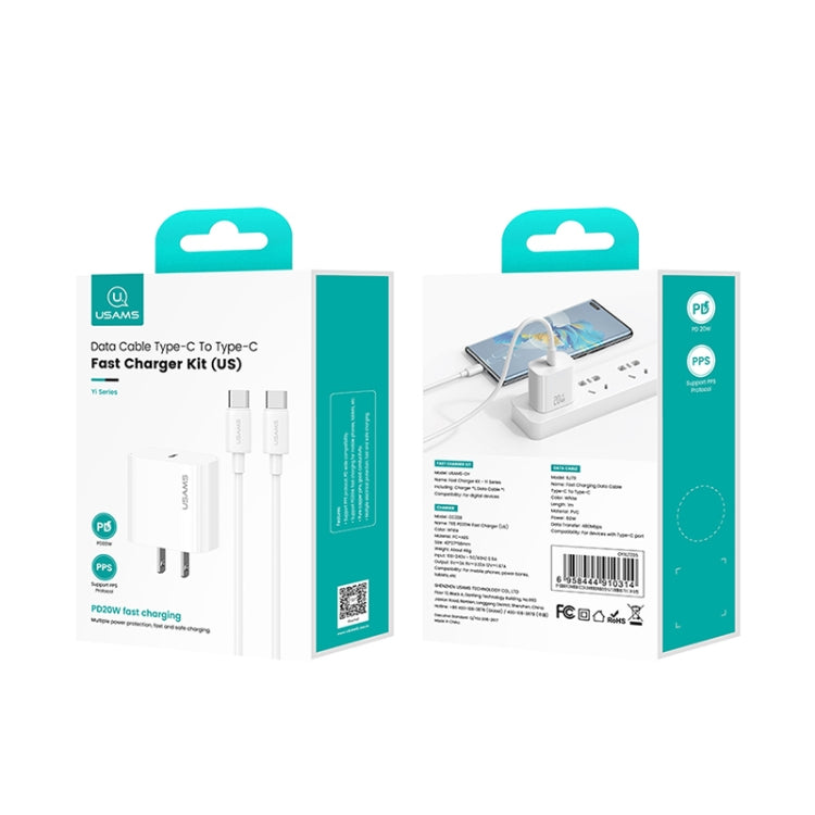 USAMS CC228 20W Fast Charging Charger Set, USB-C / Type-C to USB-C / Type-C(US Plug) - USB Charger by USAMS | Online Shopping UK | buy2fix