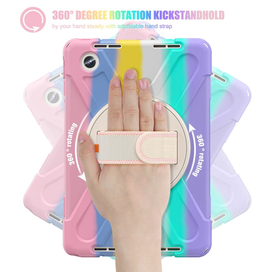 For Lenovo Tab M11 /Xiaoxin Pad 11 2024 Rotatable Holder Silicone Hybrid PC Tablet Case with Shoulder Strap(Colorful Pink) by buy2fix