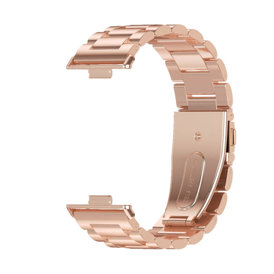 For Huawei Watch Fit3 MIJOBS Three-Beads Stainless Steel Watch Band(Rose Gold) by MIJOBS