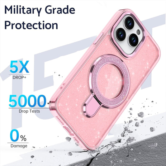For iPhone 16 Pro Max Glitter Ring Holder MagSafe Phone Case(Blue) by buy2fix