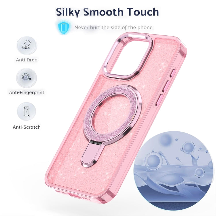 For iPhone 16 Plus Glitter Ring Holder MagSafe Phone Case(White) by buy2fix