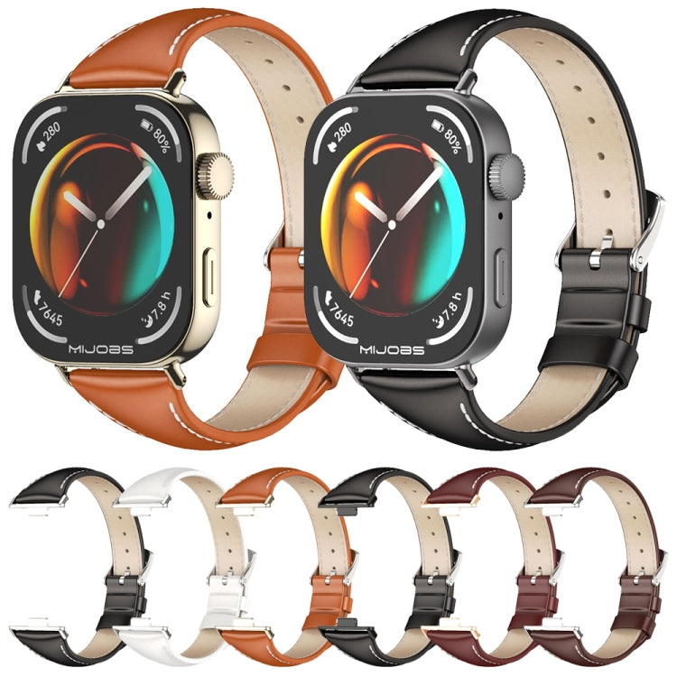For Huawei Watch Fit3 MIJOBS Slim Genuine Leather Watch Band(Coffee Silver) by MIJOBS