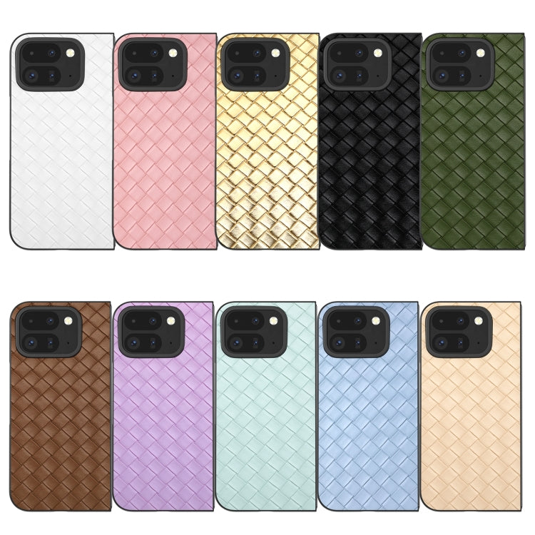For Google Pixel 9 Pro Fold Black Frame Woven Texture PU Phone Case(White) by buy2fix