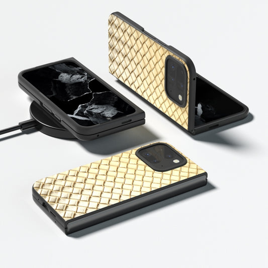 For Google Pixel 9 Pro Fold Black Frame Woven Texture PU Phone Case(Gold) by buy2fix