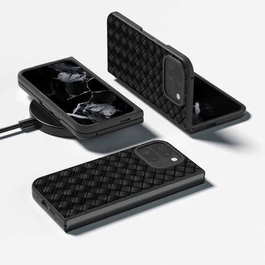 For Google Pixel 9 Pro Fold Black Frame Woven Texture PU Phone Case(Black) by buy2fix