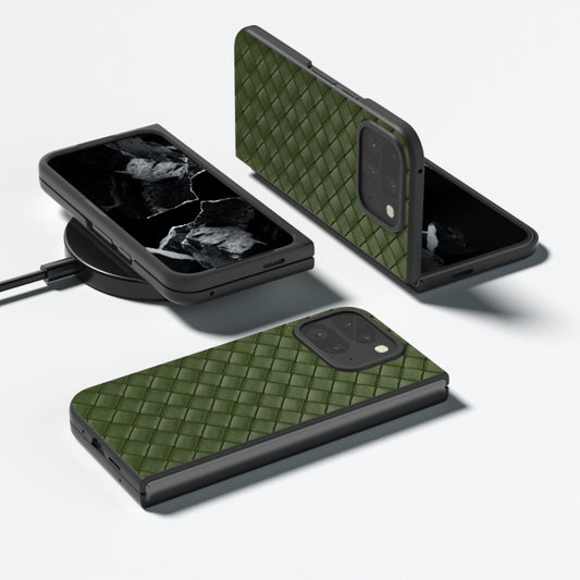 For Google Pixel 9 Pro Fold Black Frame Woven Texture PU Phone Case(Green) by buy2fix