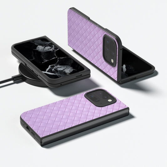 For Google Pixel 9 Pro Fold Black Frame Woven Texture PU Phone Case(Purple) by buy2fix