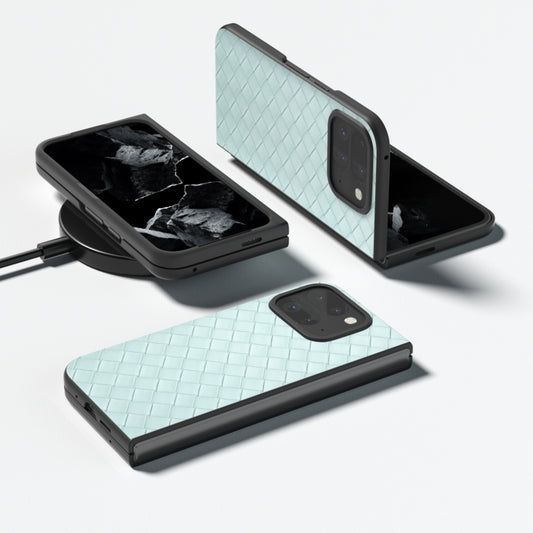 For Google Pixel 9 Pro Fold Black Frame Woven Texture PU Phone Case(Light Green) by buy2fix