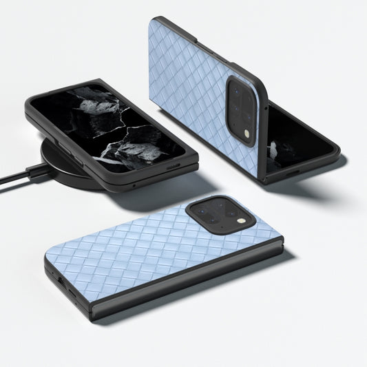For Google Pixel 9 Pro Fold Black Frame Woven Texture PU Phone Case(Light Blue) by buy2fix