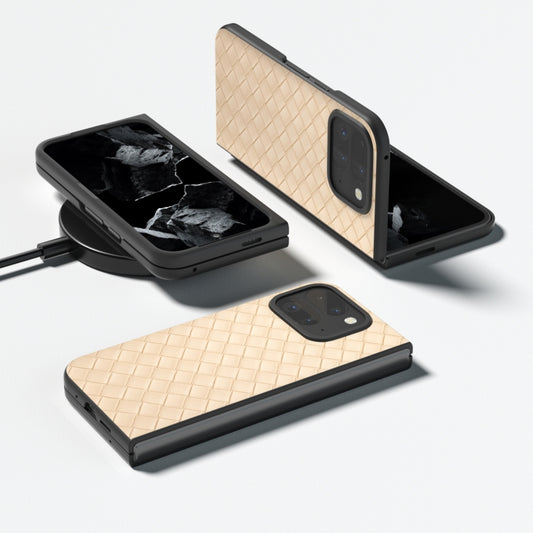 For Google Pixel 9 Pro Fold Black Frame Woven Texture PU Phone Case(Beige) by buy2fix