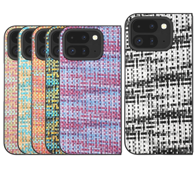 For Google Pixel 9 Pro Fold Black Frame Color Lattice Texture PU Phone Case(Tangerine) by buy2fix