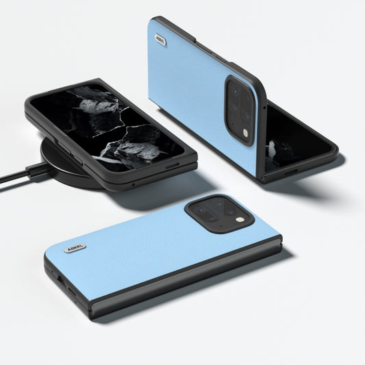 For Google Pixel 9 Pro Fold ABEEL Genuine Leather Wave Black Edge Phone Case(Blue) by buy2fix