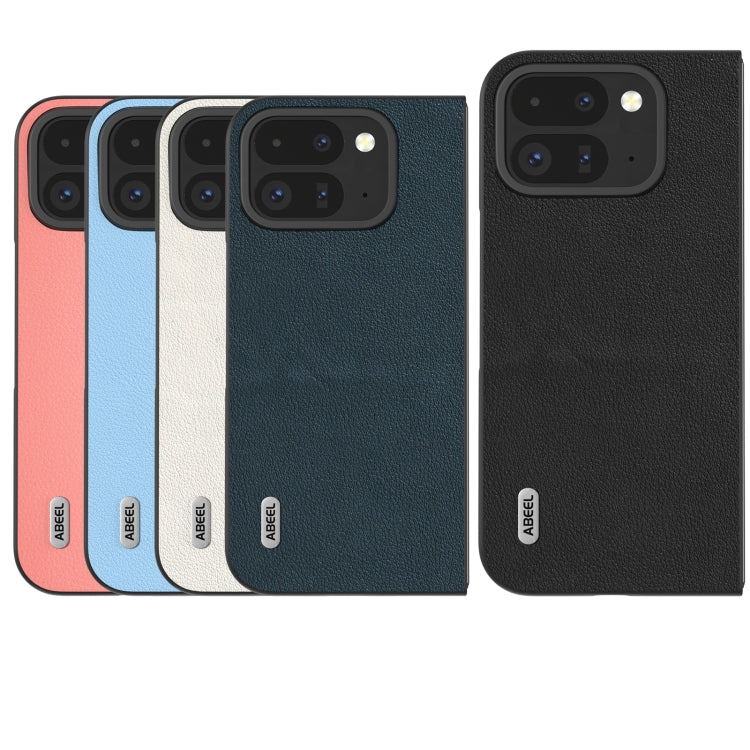 For Google Pixel 9 Pro Fold ABEEL Genuine Leather Wave Black Edge Phone Case(Pink) by buy2fix