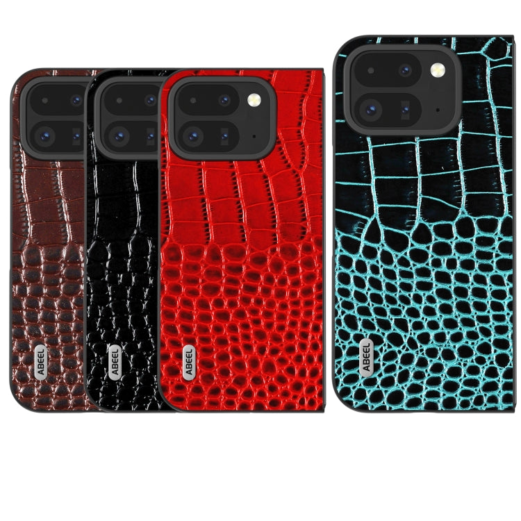 For Google Pixel 9 Pro Fold ABEEL Genuine Leather Crocodile Pattern Black Edge Phone Case(Black) by buy2fix