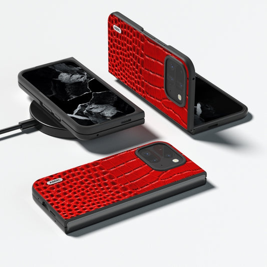 For Google Pixel 9 Pro Fold ABEEL Genuine Leather Crocodile Pattern Black Edge Phone Case(Red) by buy2fix