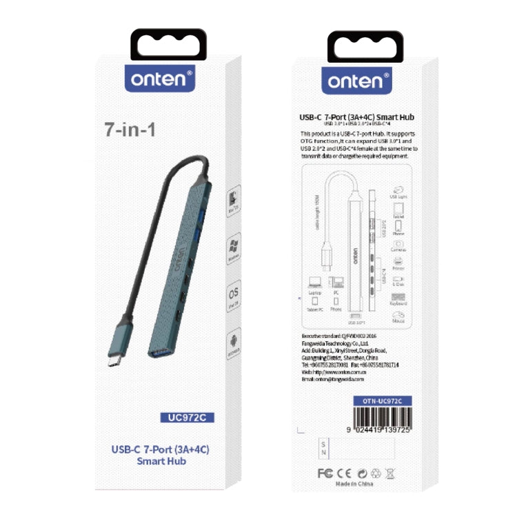 Onten UC972C 7 in 1 USB-C / Type-C to USB3.0 + USB2.0x2 + Type-Cx4 HUB Docking Station(Pine Green) by Onten