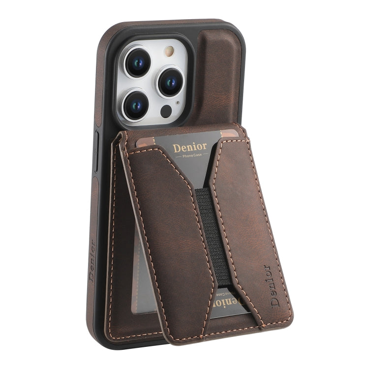 For iPhone 14 Pro Denior D17 Skin Feel MagSafe Detachable Card Slot Phone Case(Brown) by Denior