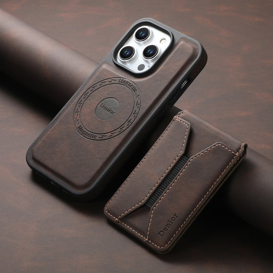 For iPhone 15 Denior D17 Skin Feel MagSafe Detachable Card Slot Phone Case(Brown) by Denior