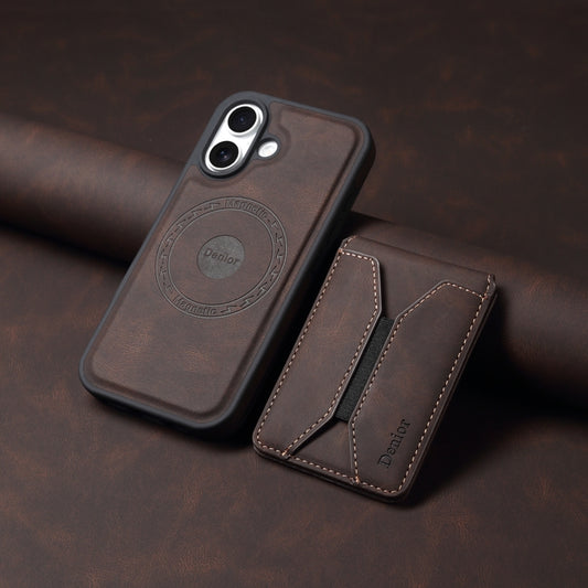 For iPhone 16 Plus Denior D17 Skin Feel MagSafe Detachable Card Slot Phone Case(Brown) by Denior