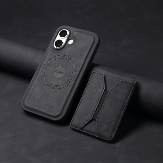 For iPhone 16 Plus Denior D17 Skin Feel MagSafe Detachable Card Slot Phone Case(Black) by Denior