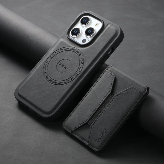 For iPhone 16 Pro Denior D17 Skin Feel MagSafe Detachable Card Slot Phone Case(Black) by Denior