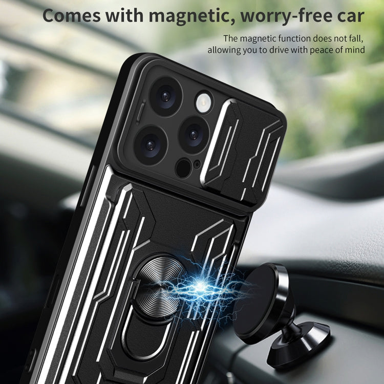 For iPhone 16 Pro Max Sliding Camshield TPU+PC Phone Case with Card Slot(Blue) by buy2fix