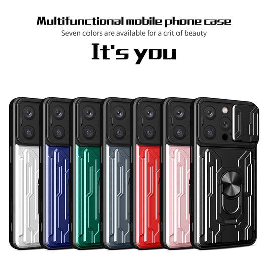For iPhone 16 Pro Sliding Camshield TPU+PC Phone Case with Card Slot(Blue) by buy2fix