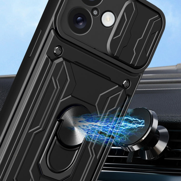 For iPhone 16 Plus Sliding Camshield TPU+PC Phone Case with Card Slot(Blue) by buy2fix