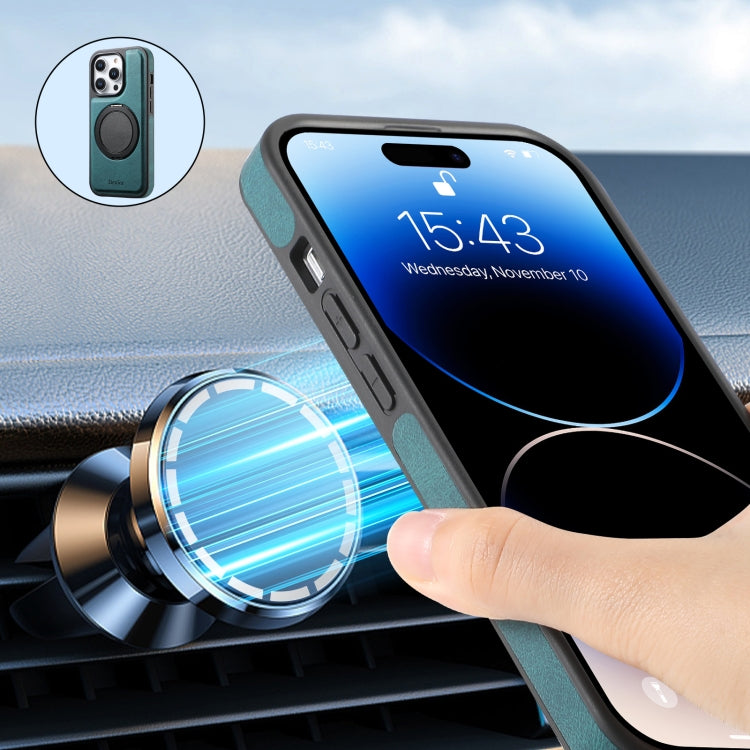 For iPhone 15 Pro Denior A14 Skin Feel Rotating Holder MagSafe Phone Case(Blue) by Denior