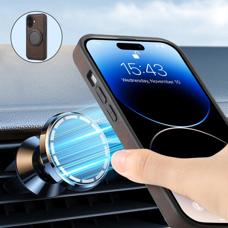 For iPhone 16 Denior A14 Skin Feel Rotating Holder MagSafe Phone Case(Brown) by Denior