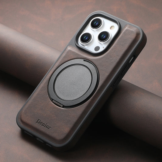 For iPhone 16 Pro Denior A14 Skin Feel Rotating Holder MagSafe Phone Case(Brown) by Denior