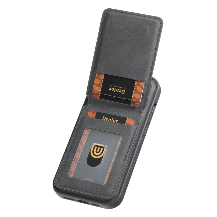 For iPhone 13 Pro Max Denior D18 Skin Feel Rotating Holder MagSafe Detachable Card Slot Phone Case(Black) by Denior