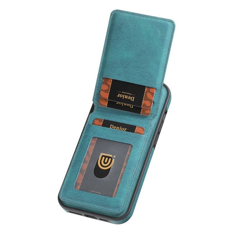 For iPhone 14 Pro Max Denior D18 Skin Feel Rotating Holder MagSafe Detachable Card Slot Phone Case(Blue) by Denior
