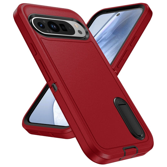 For Google Pixel 9 Rugged PC + Silicone Phone Case with Holder(Red+Black) by buy2fix
