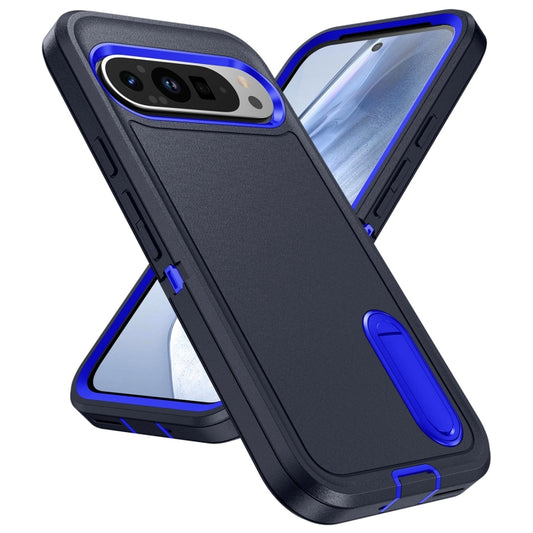 For Google Pixel 9 Rugged PC + Silicone Phone Case with Holder(Dark Blue+Royal Blue) by buy2fix