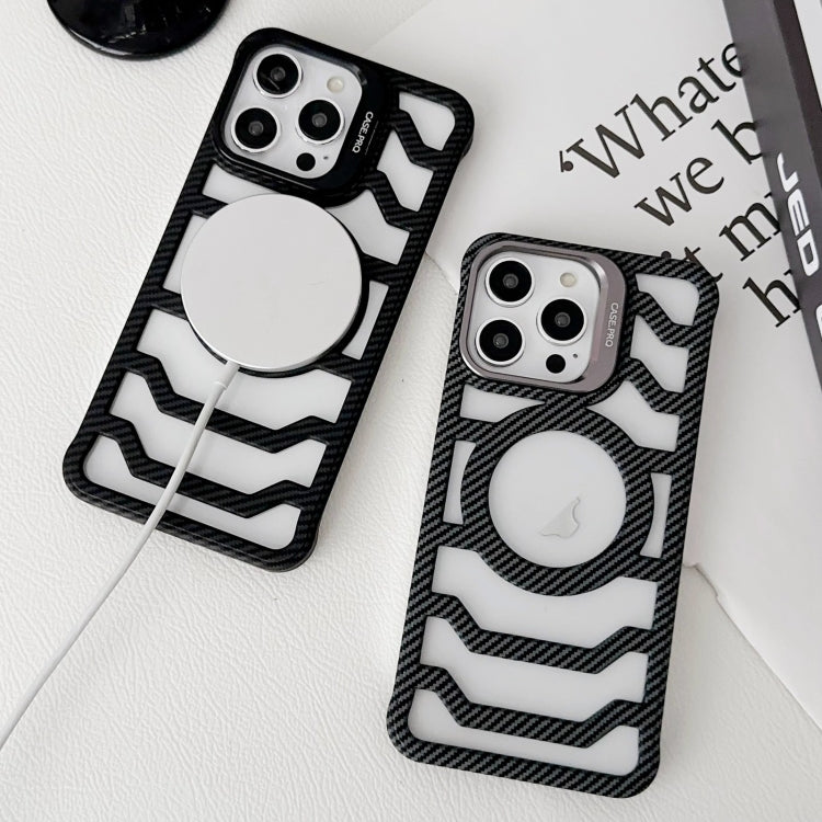 For iPhone 16 Borderless Carbon Fiber Lens Protection Bracket MagSafe Phone Case(Black) by buy2fix